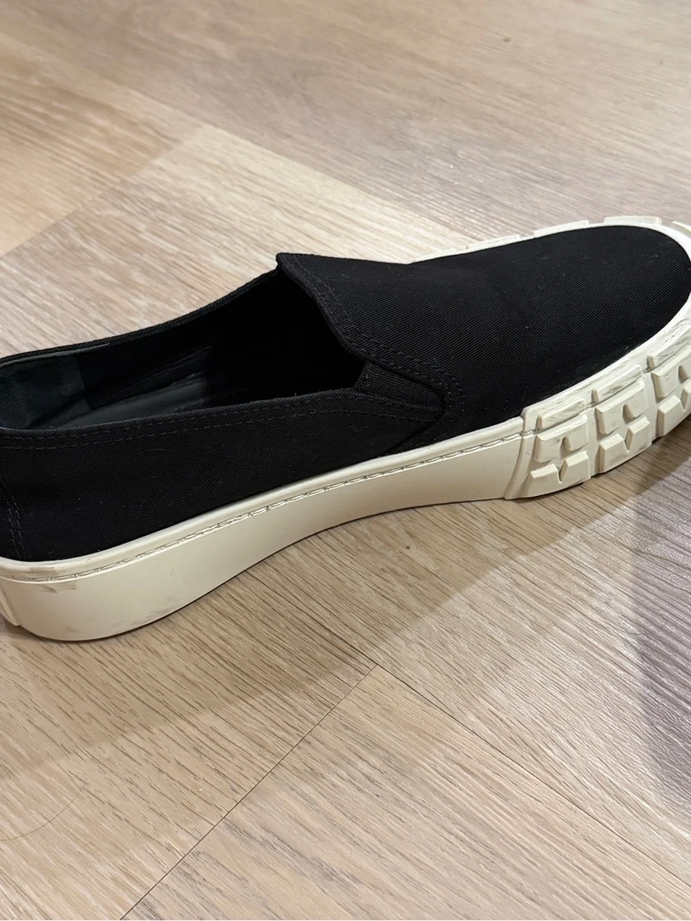 Prada Black Canvas Slip-On Sneakers with Cream Platform - Picture 6 of 10
